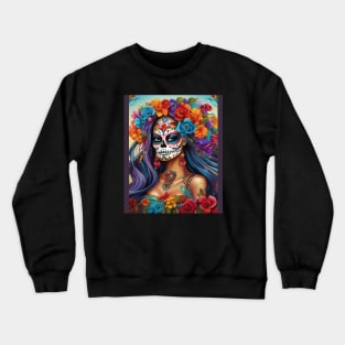 Floral Splendor in Sugar Skull Makeup: Honoring Dia de los Muertos Crewneck Sweatshirt